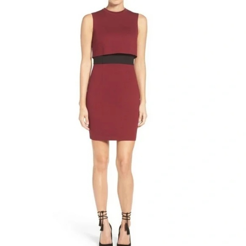 French Connection Sleeveless Burgundy and Black Mini Dress